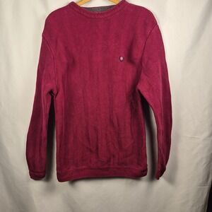 Chaps Ralph Lauren Sweater Mens Medium Burgundy Red Chevron Knit Cotton